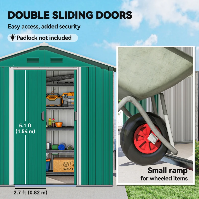 Outsunny 6.5x3.5ft Metal Garden Storage Shed for Outdoor Tool Storage with Double Sliding Doors and Vents, Green