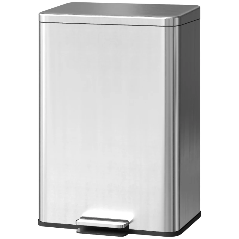 HOMCOM Garbage Bin, Soft-Close Trash Can with Foot Pedal, 5 Gallon (20 L) Garbage Can with Removable Inner Bucket, Silver