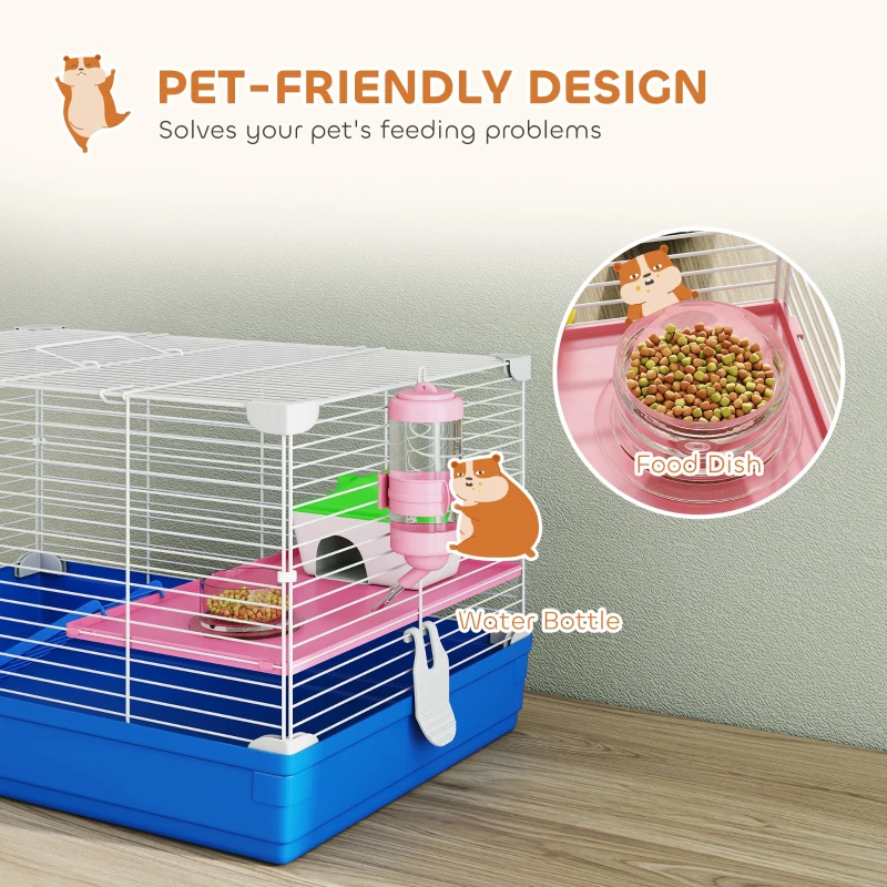PawHut 18.5" Hamster Cage with Exercise Wheel and Water Bottle Dish, Rat House and Habitats 2 Storey Design