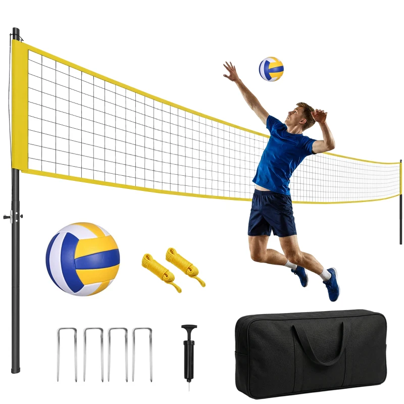 Soozier 31ft Portable Volleyball Net Set with Adjustable Height Steel Poles, Volleyball, Boundary Line and Carrying Bag