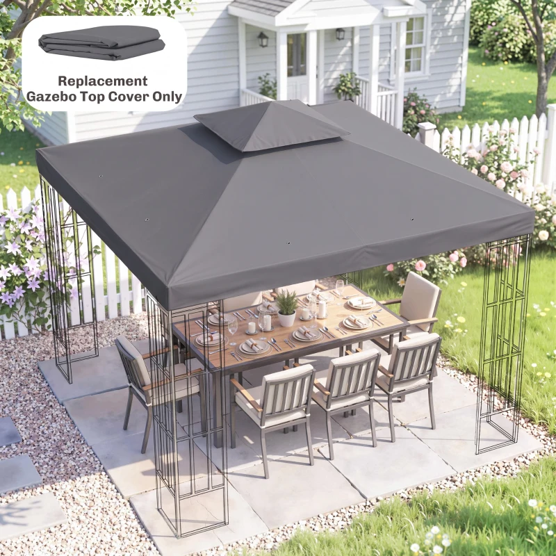 Outsunny 10' x 10' Square 2-Tier Gazebo Canopy Replacement Top Cover Outdoor Garden Sun Shade, Replacement Top Only, Dark Grey