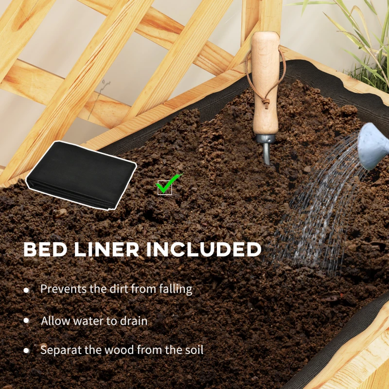 Outsunny Raised Garden Bed, Wooden Planter with Trellis, Hanging Roof, Plant Shelf, Drainage Holes and Bed Liner, Nature Wood