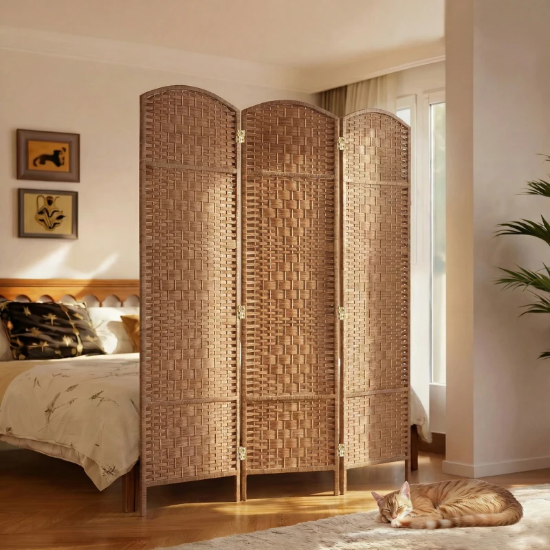 HOMCOM 6ft Folding Room Divider, 3 Panel Wall Partition with Wooden Frame for Bedroom, Home Office, Natural