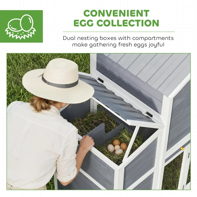 PawHut 66.5" Large Chicken Coop, Wooden Chicken House with 2 Nesting Boxes, Sliding Tray & Ramp, for Outdoor Backyard Farm