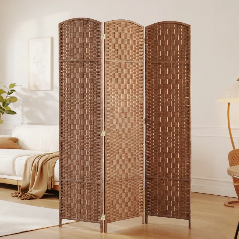 HOMCOM 6ft Folding Room Divider, 3 Panel Wall Partition with Wooden Frame for Bedroom, Home Office, Natural