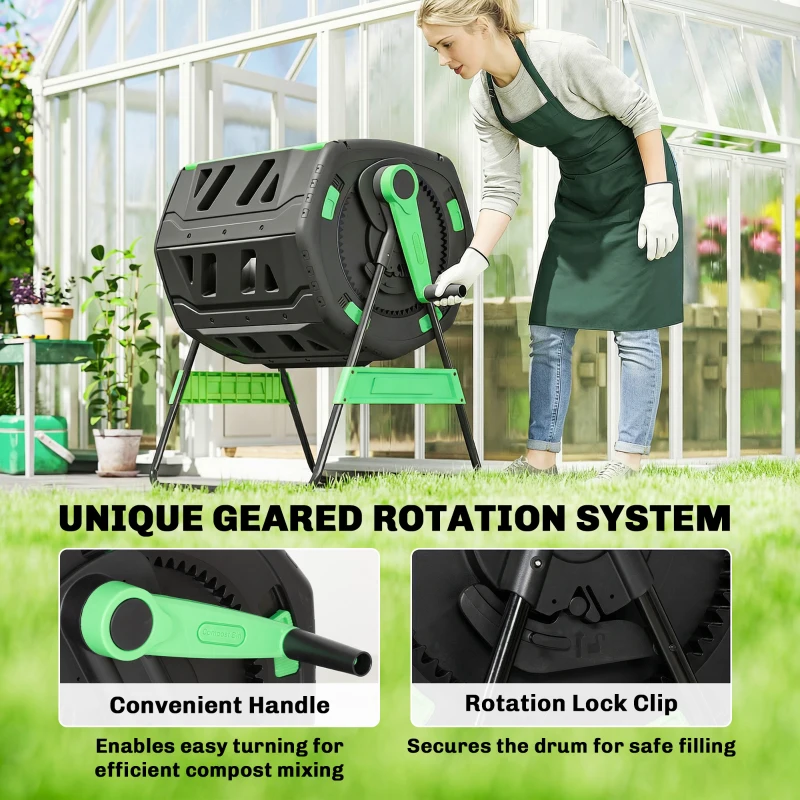 Outsunny Compost Bin Outdoor, 53 Gal Dual Chamber Tumbling Composter with Adjustable Vents, BPA Free Tumbling Composter, Green