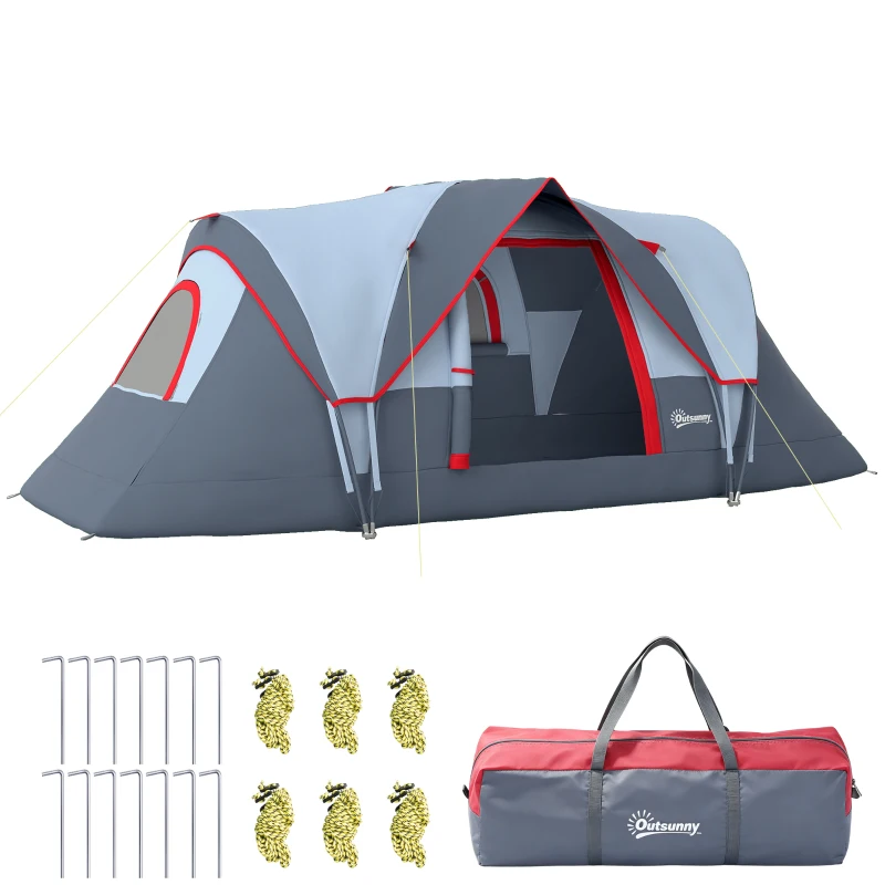 Outsunny 5 Person Family Tent, Outdoor Camping Tent with Lighting Hook, Carrying Bag for Camping, Hiking and Travelling, Grey