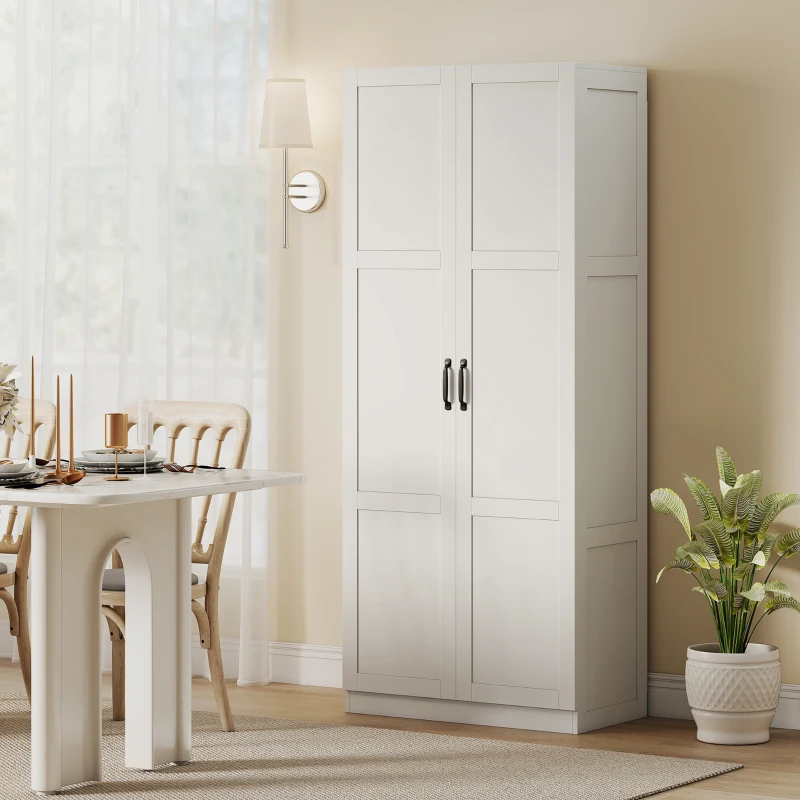HOMCOM Farmhouse Pantry Cabinet, 71" Tall Kitchen Pantry Storage Cabinet with Soft-Close Hinges, Adjustable Shelves, White