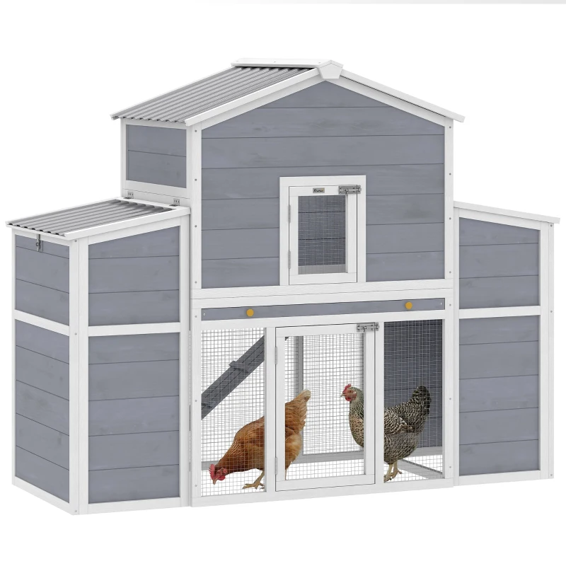 PawHut 66.5" Large Chicken Coop, Wooden Chicken House with 2 Nesting Boxes, Sliding Tray & Ramp, for Outdoor Backyard Farm