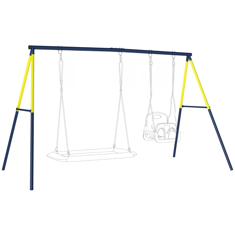 Qaba Kids Swing Set, Heavy Duty Metal 2 Seat Swing Stand Set with Ground Stakes, Supports 150 kg, Indoor Outdoor, Blue