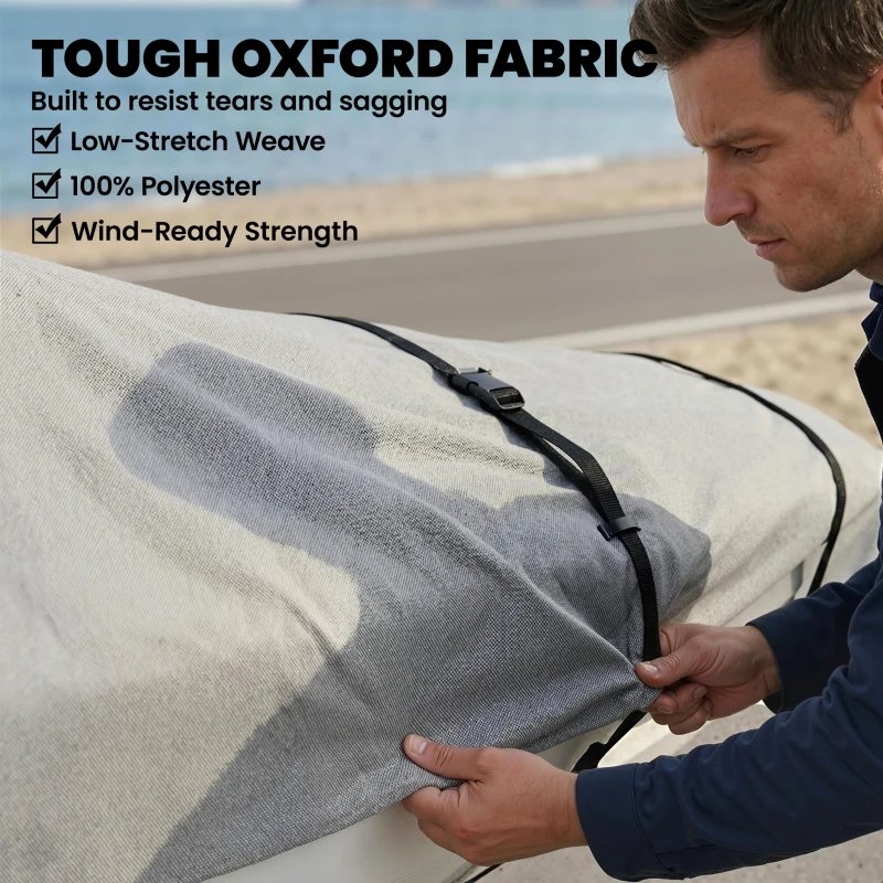 Outsunny 22-24 Ft Trailer Boat Cover, 3000mm Waterproof Universal Boat Cover with Quick-Fasten Buckles, Light Grey