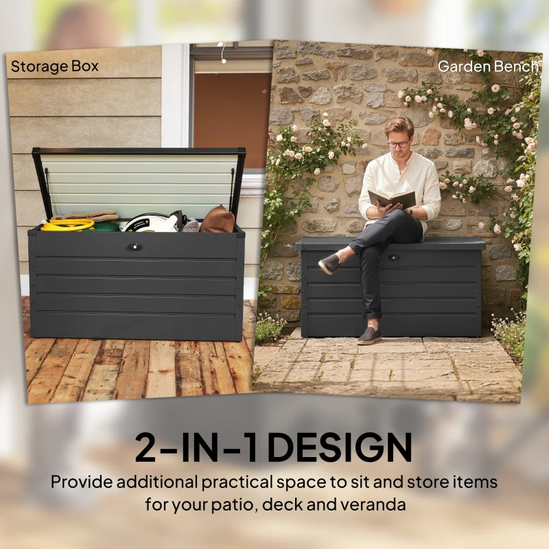 Outsunny Large Deck Box, Outdoor Storage Container with Lock for Pool Toys, Garden Tools, Furniture and Sports Equipment, Grey