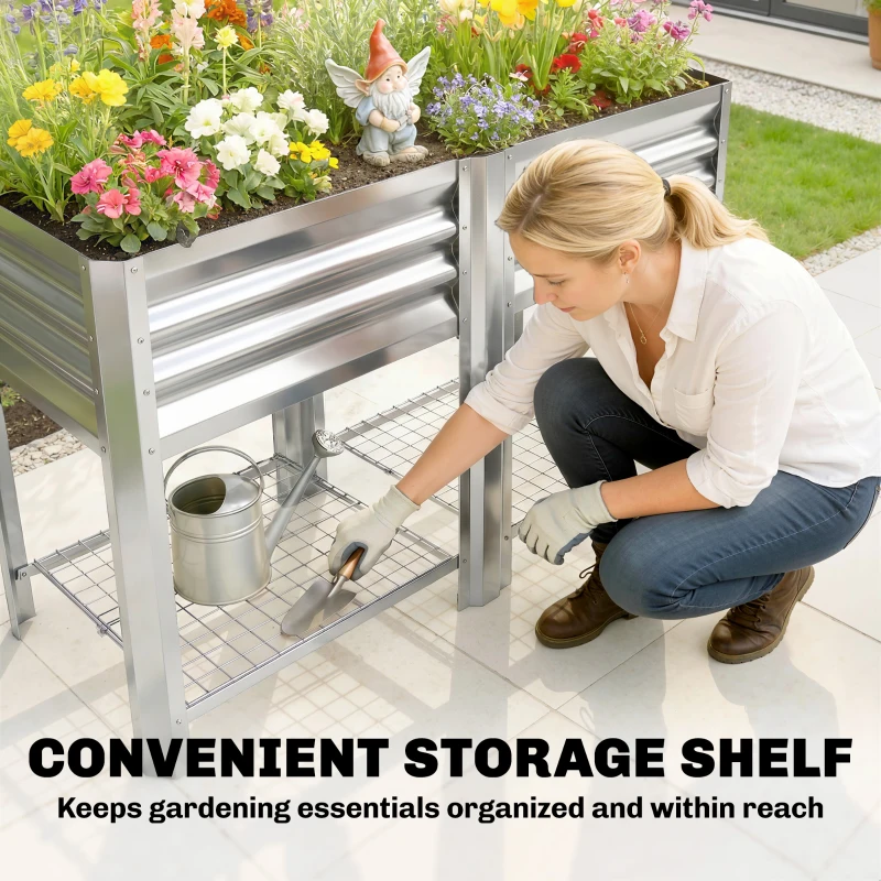 Outsunny Raised Garden Bed with Legs Storage Shelf Elevated Planter Box 31.5" for Flowers Vegetables Silver
