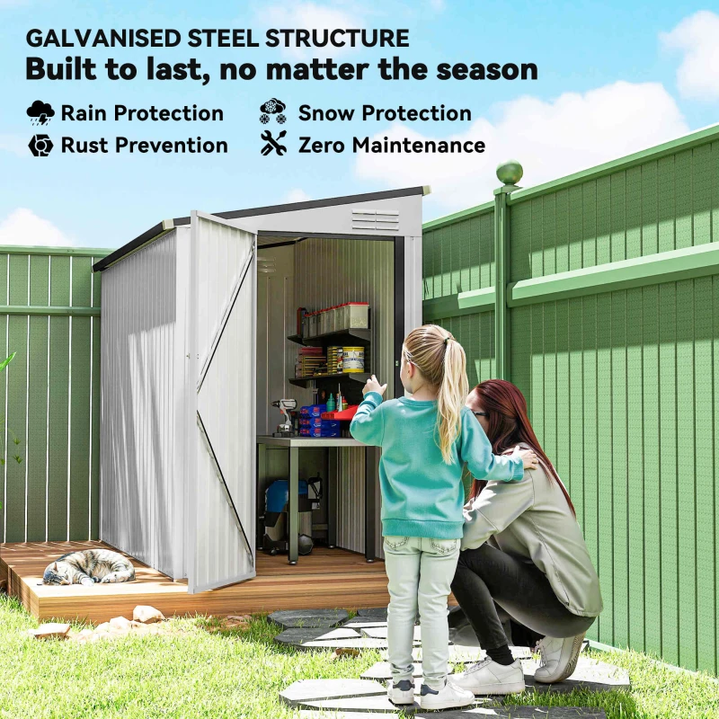 Outsunny 4' x 8' Outdoor Storage Shed Lean to Shed Outdoor Metal Tool Shed with Lockable Door and Air Vents, White