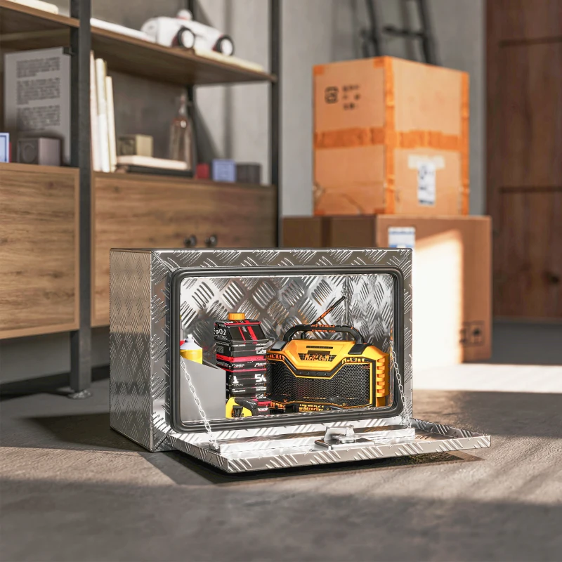 HOMCOM 24 Inch Underbody Truck Tool Box, Heavy Duty Aluminum Tool Box, Storage Toolbox Chest Organizer with Lock and Keys