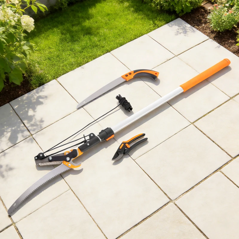 Outsunny 2-In-1 Manual Pole Saw, Hand Pruning Saw, Secateurs with Safety Lock, 6.5ft Aluminium Telescopic Pole Pruner