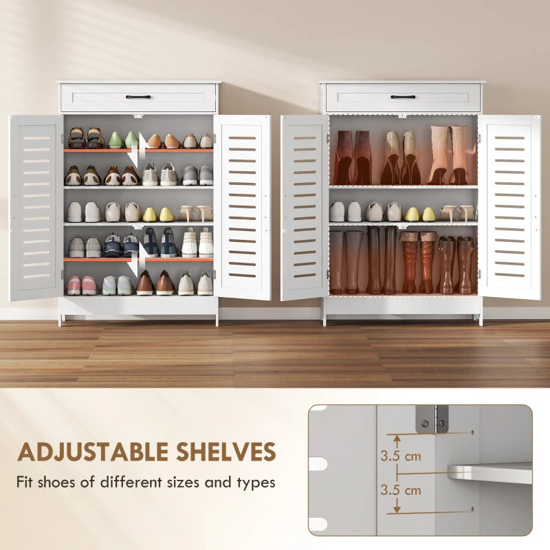 HOMCOM Shoe Cabinet with Louvered Doors, Modern Shoe Storage Cabinet with Drawer and Adjustable Shelves, White