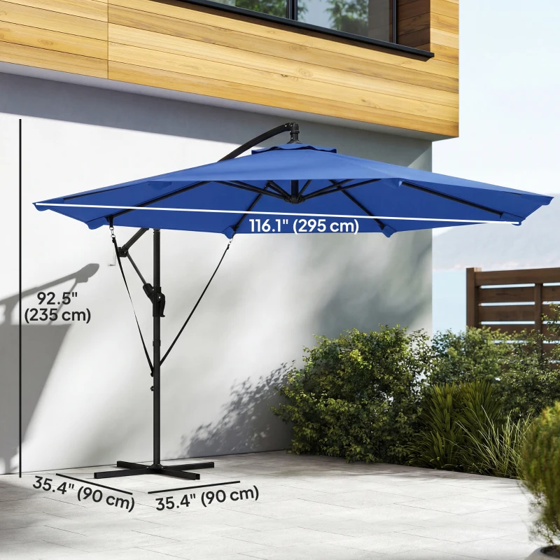Outsunny 10FT Cantilever Patio Umbrella with 8 Ribs, Offset Patio Umbrella with Cover and Wind Ropes for Garden, Yard, Navy Blue