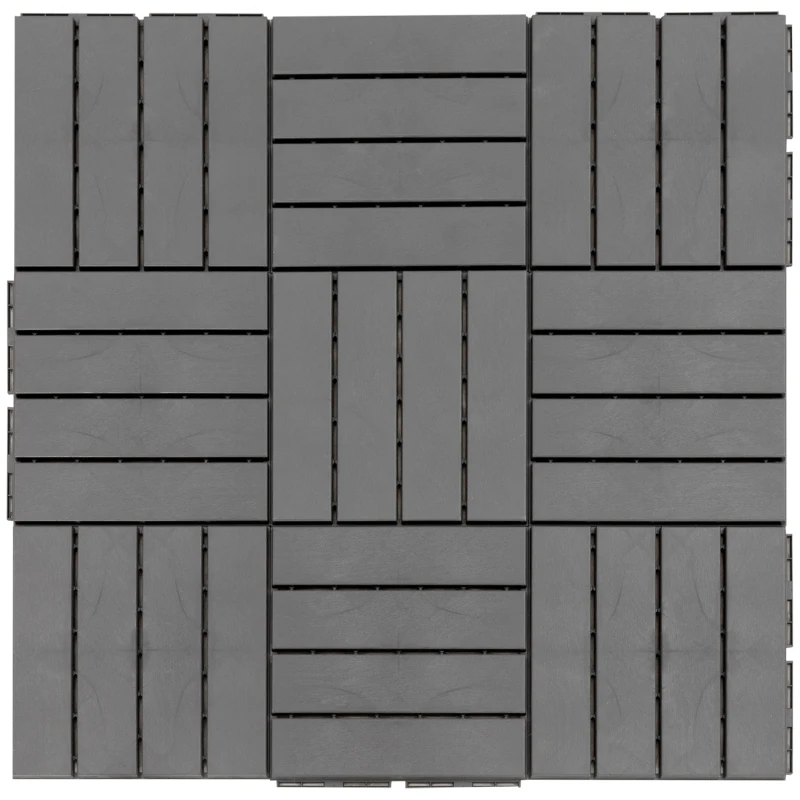 Outsunny 9 Pcs PP Interlocking Composite Deck Tile, 12" x 12" Outdoor Flooring Tiles for Indoor and Outdoor Use, Tools Free Assembly, Dark Grey