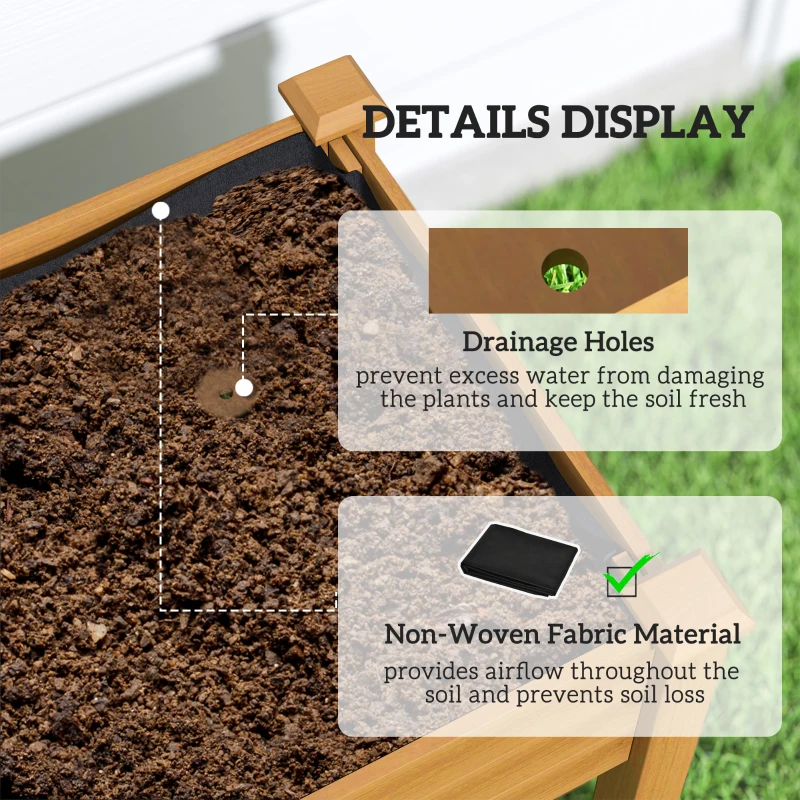 Outsunny Raised Garden Bed with PE Greenhouse Cover Outdoor Elevated Wood Planter Box for Herbs and Vegetables Sand