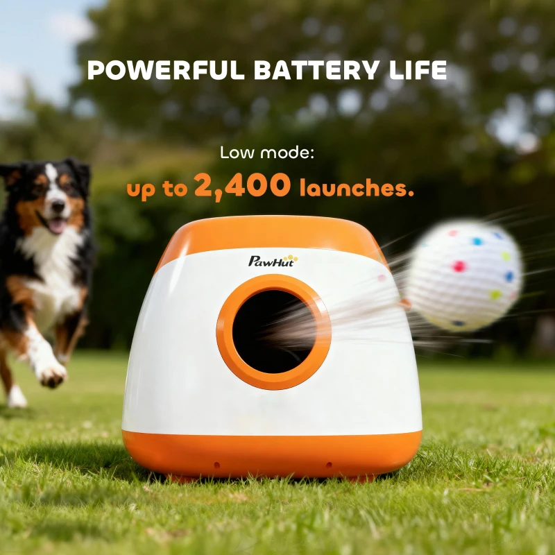 PawHut Automatic Dog Ball Launcher, Automatic Ball Launcher with 3 ETPU Balls, 26-79ft, for Medium and Large Dogs, Orange