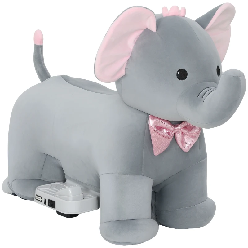 Qaba 6V Kids Ride on Toy, Ride on Horse Elephant with Music, Soft Touch, Silent PU Wheels, Forward, for 1.5-5 Years