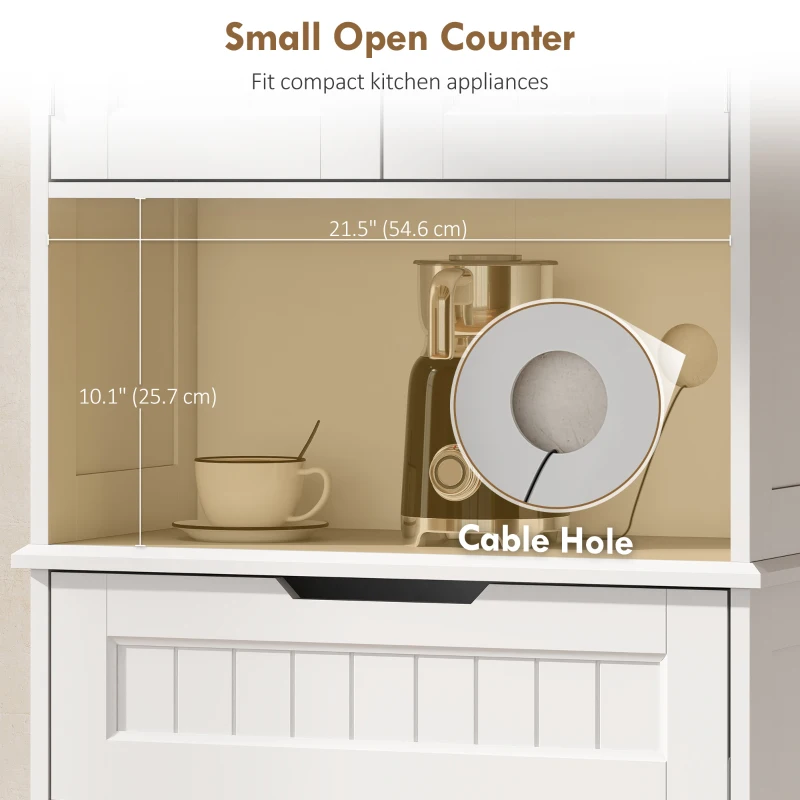 HOMCOM Kitchen Buffet with Hutch, 68" Tall Kitchen Pantry Cabinet with Small Open Counter, 4 Doors, Drawer, White