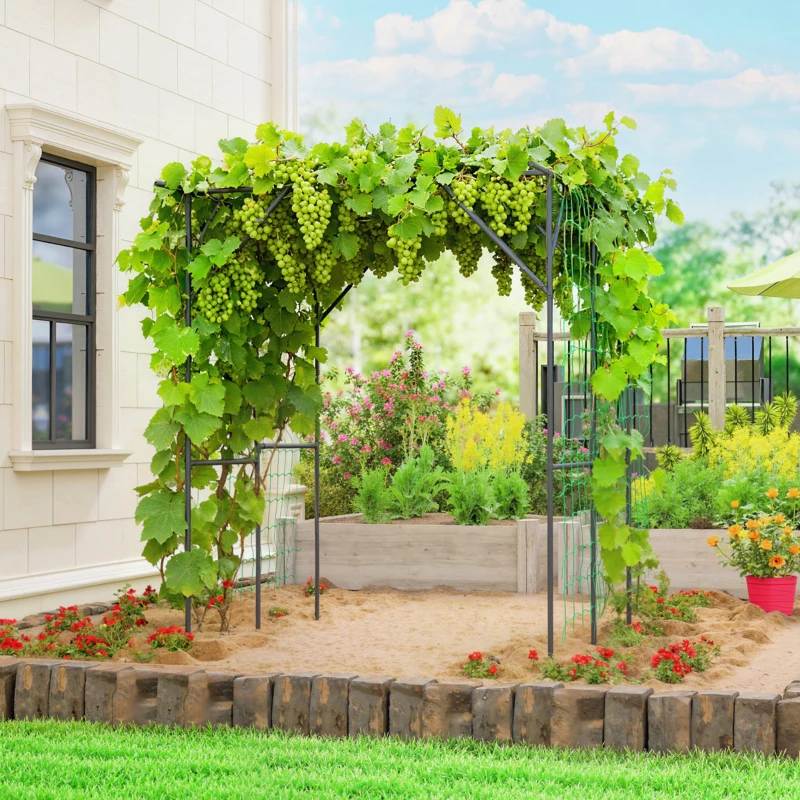 Outsunny Garden Arch Trellis, 6.4FT Tall Metal Plant Support Trellis Archway with Climbing Net for Climbing Plants