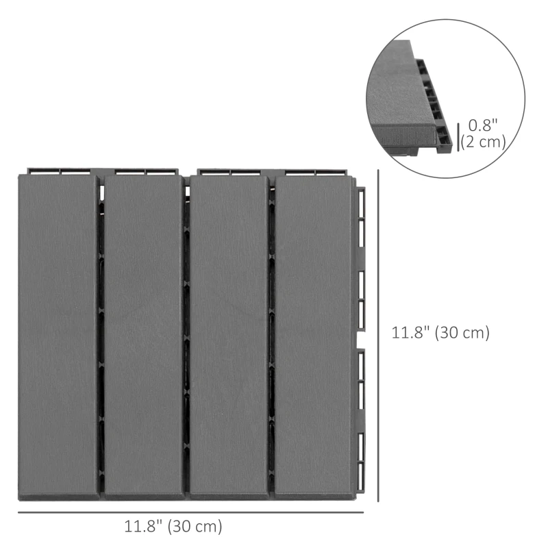 Outsunny 9 Pcs PP Interlocking Composite Deck Tile, 12" x 12" Outdoor Flooring Tiles for Indoor and Outdoor Use, Tools Free Assembly, Dark Grey