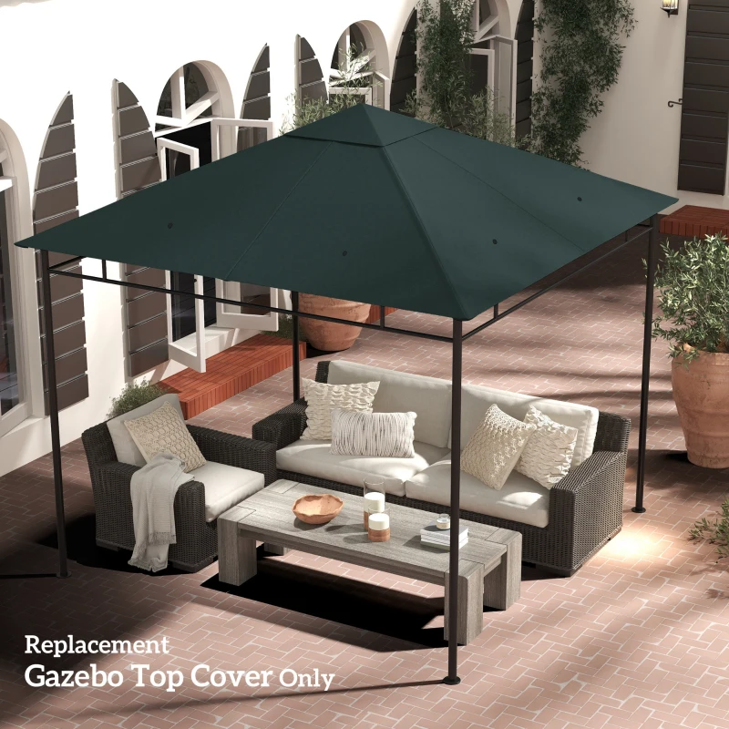 Outsunny 10' x 10' Square Gazebo Canopy Replacement UV Protected Top Cover Sun Shade Charcoal Green