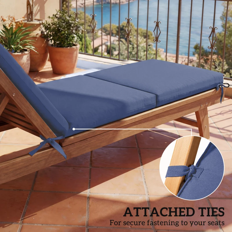 Outsunny Outdoor Chaise Lounge Cushions Set of 2 with 6 Ties, High-Density Foam, for Patio and Poolside, Navy Blue