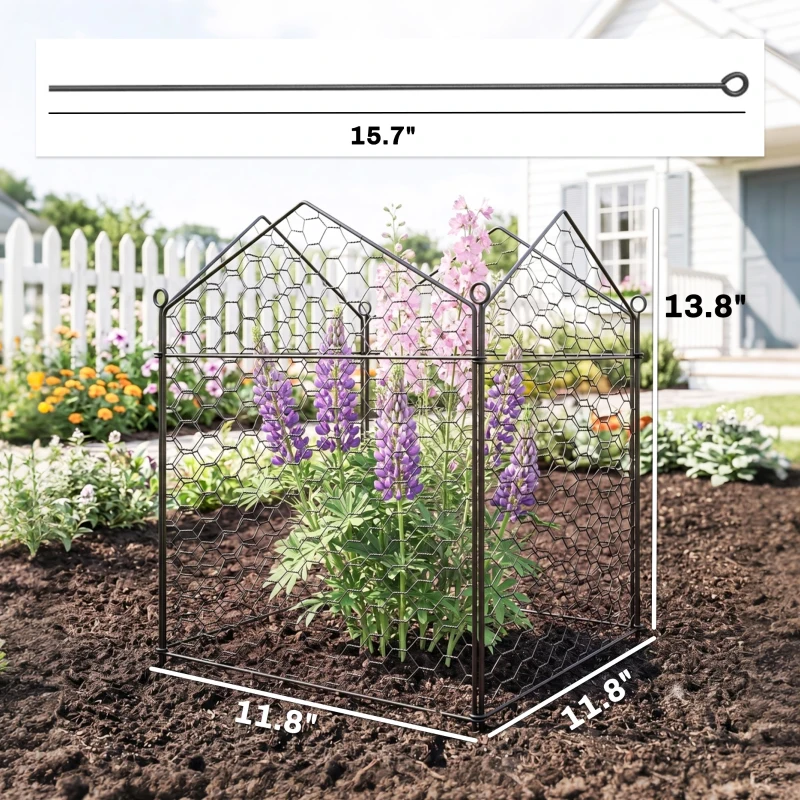 Outsunny 4 Pack Garden Cloches for Plants, 12" x 14" Metal Crop Cage Set, Plant Cages to Keep Animals Out, Black