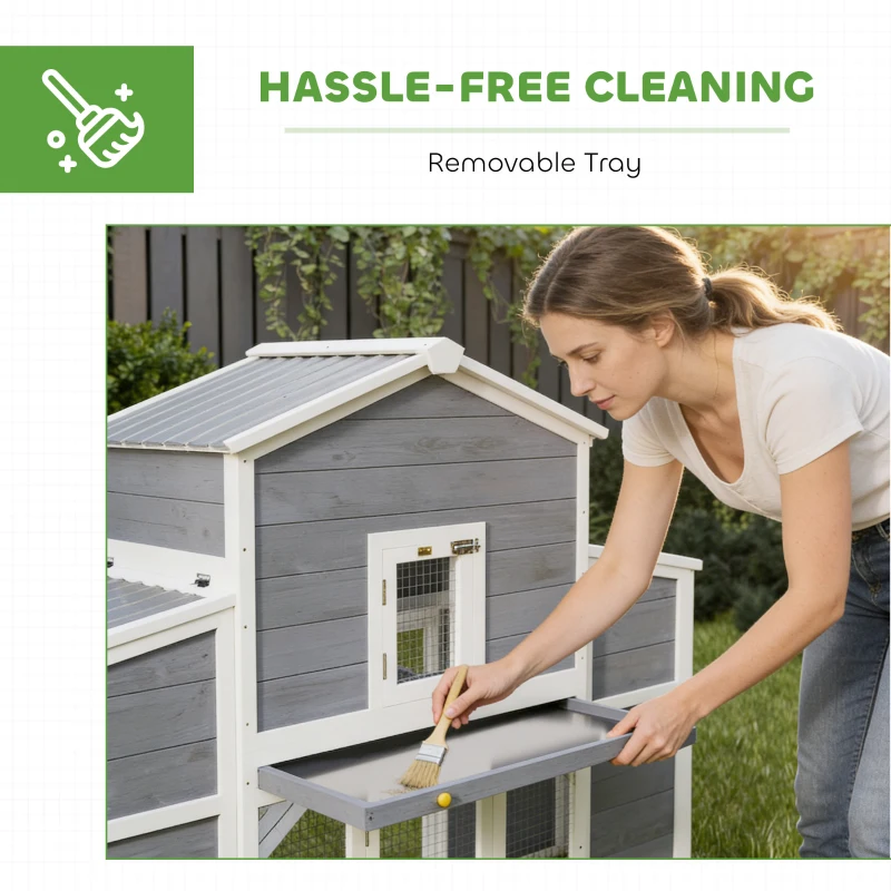 PawHut 66.5" Large Chicken Coop, Wooden Chicken House with 2 Nesting Boxes, Sliding Tray & Ramp, for Outdoor Backyard Farm