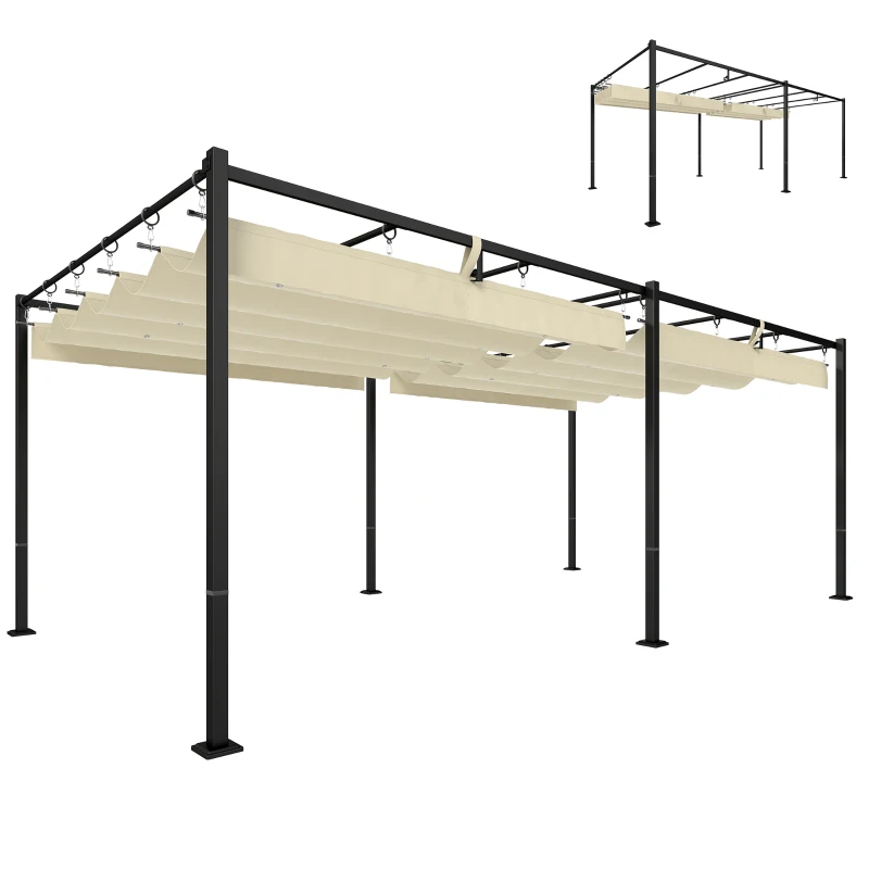 Outsunny 19' x 10' Pergola with Retractable Canopy, Patio Pergola with Sun Shade Shelter, UV50+, for Patio, Garden, Cream