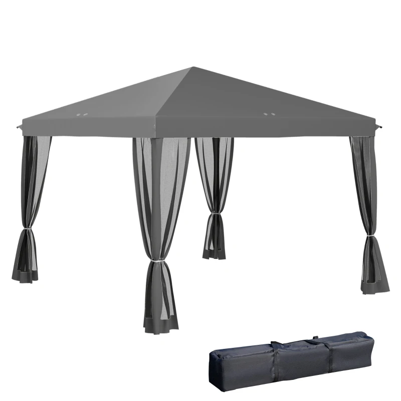 Outsunny 10' x 10' Pop Up Canopy Tent Gazebo, Foldable Canopy Tent with Zipper Mesh Sidewalls, Light Grey