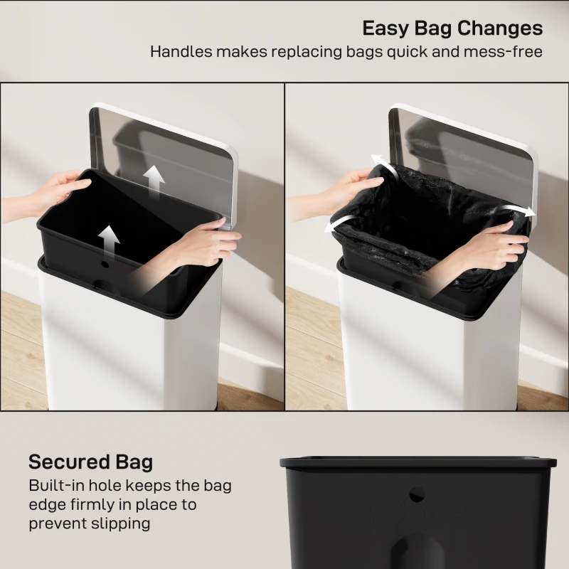 HOMCOM Garbage Bin, Soft-Close Trash Can with Foot Pedal, 5 Gallon (20 L) Garbage Can with Removable Inner Bucket, Cream White