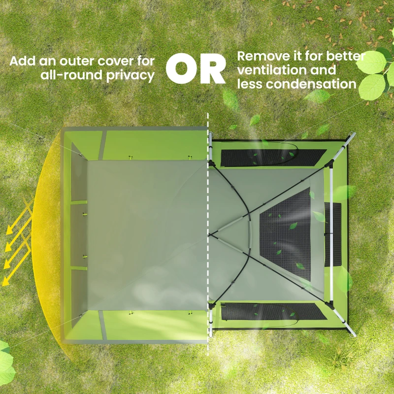 Outsunny Tunnel Tent Camping Shelter w/ Porch, Two Rooms, Lamp Hook, Portable Carry Bag, Green