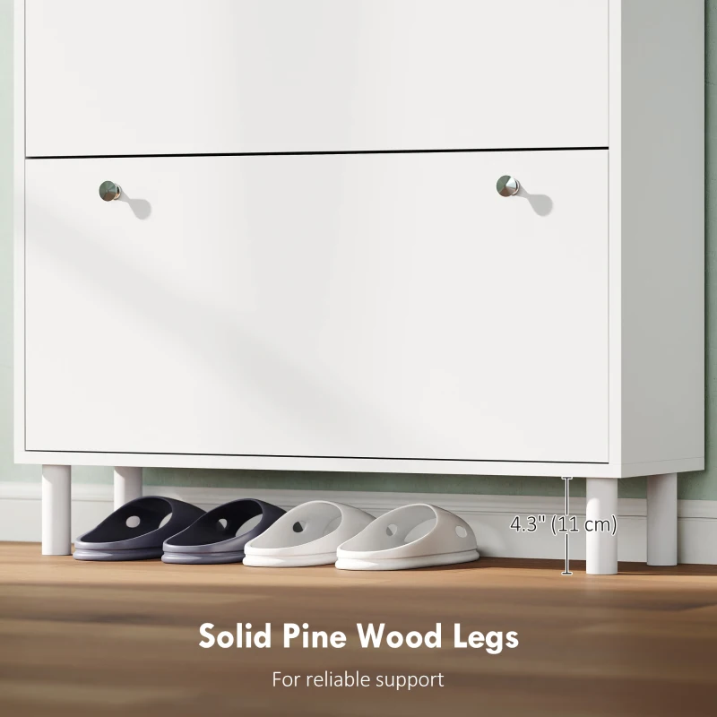 HOMCOM Narrow Shoe Cabinet with 4 Flip Drawers, Shoe Storage Cabinet with Adjustable Shelves, Holds 24–32 Pairs, White