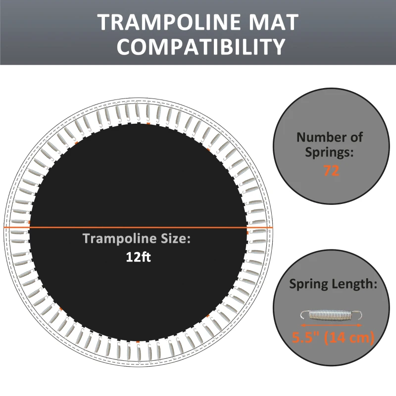 Soozier Trampoline Mat Replacement with Spring Pull Tool and 72 V-Hooks, Fits 12ft Trampoline, Using 5.5" Springs, Black