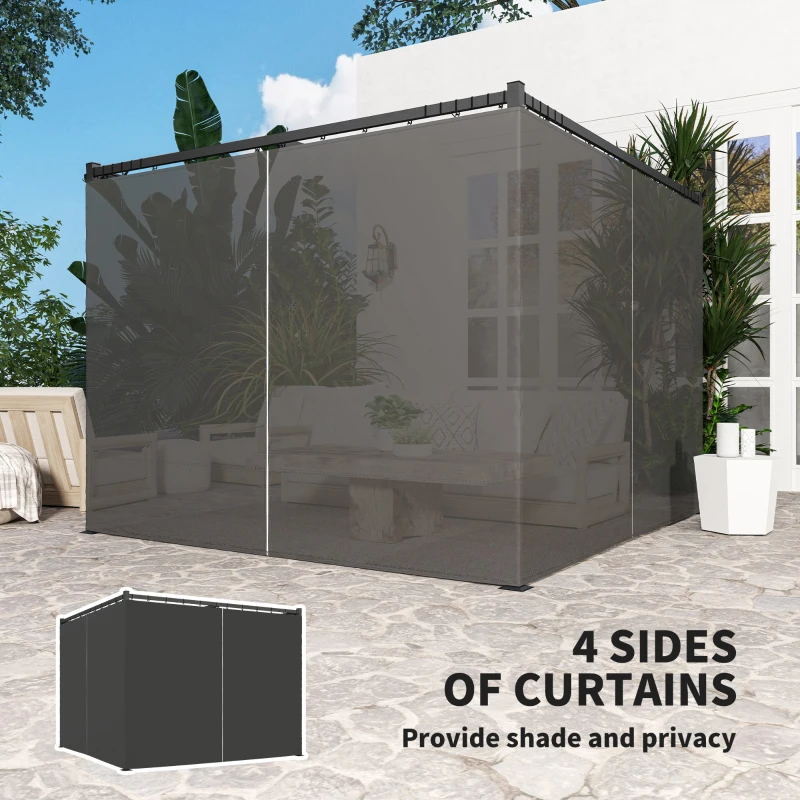 Outsunny 10' x 10' Retractable Pergola Canopy with Sidewalls, Metal Outdoor Gazebo Sun Shade Shelter, Dark Grey