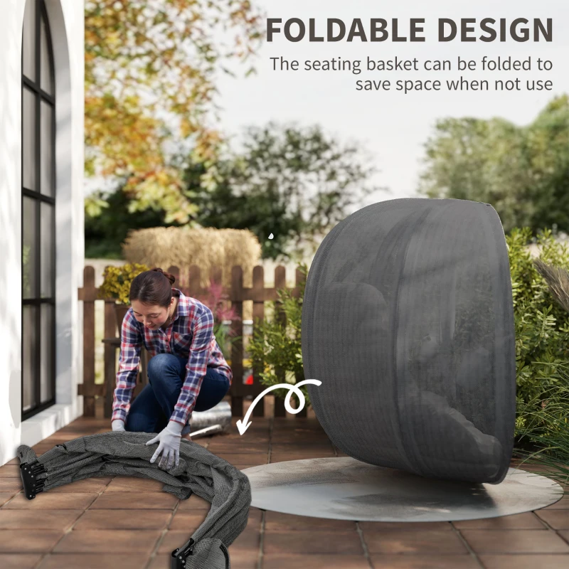 Outsunny Double Egg Chair with Stand, 2 Person Hanging Swing Egg Chair with Cushion, Pockets, Grey