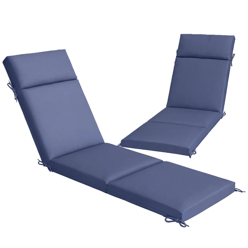 Outsunny Outdoor Chaise Lounge Cushions Set of 2 with 6 Ties, High-Density Foam, for Patio and Poolside, Navy Blue