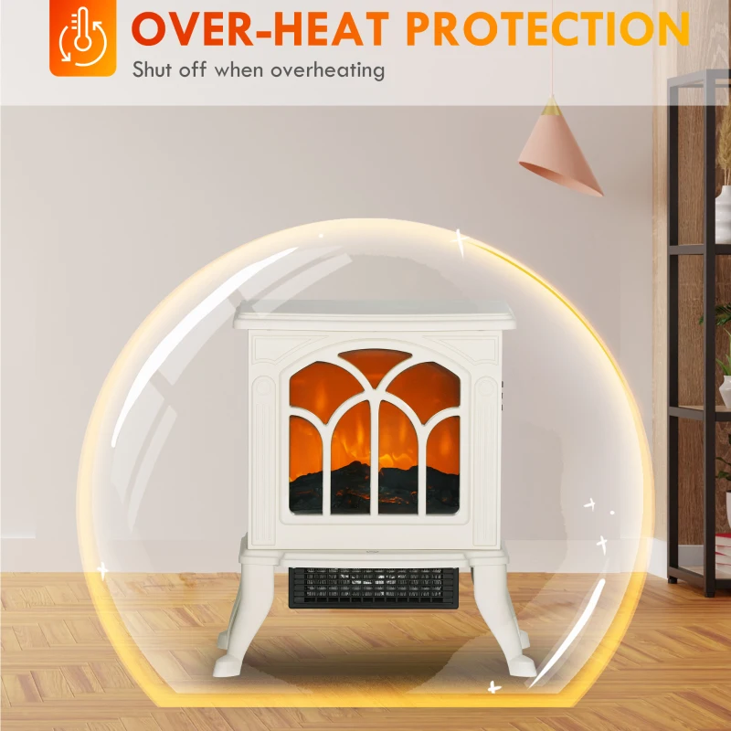 HOMCOM Electric Fireplace Heater, Freestanding Fireplace Stove with Realistic Flame, Overheat Protection, 750W/1500W, Beige