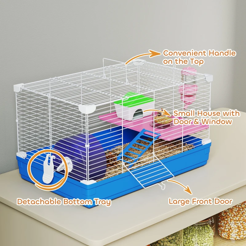 PawHut 18.5" Hamster Cage with Exercise Wheel and Water Bottle Dish, Rat House and Habitats 2 Storey Design