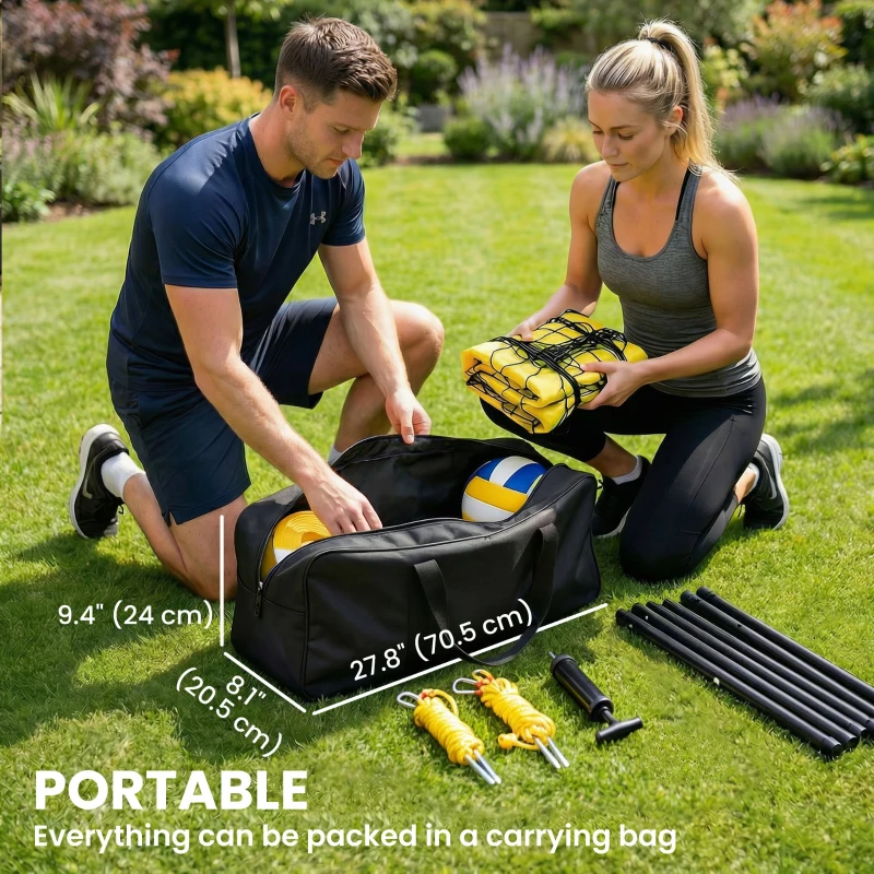 Soozier 31ft Portable Volleyball Net Set with Adjustable Height Steel Poles, Volleyball, Boundary Line and Carrying Bag