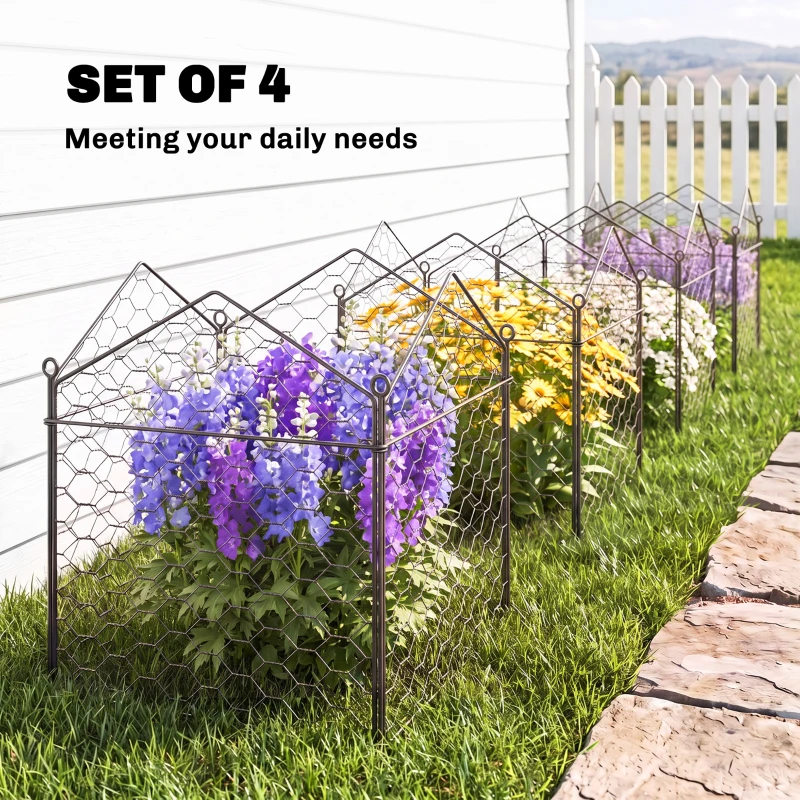 Outsunny 4 Pack Garden Cloches for Plants, 12" x 14" Metal Crop Cage, Plant Cages to Keep Animals Out, Black