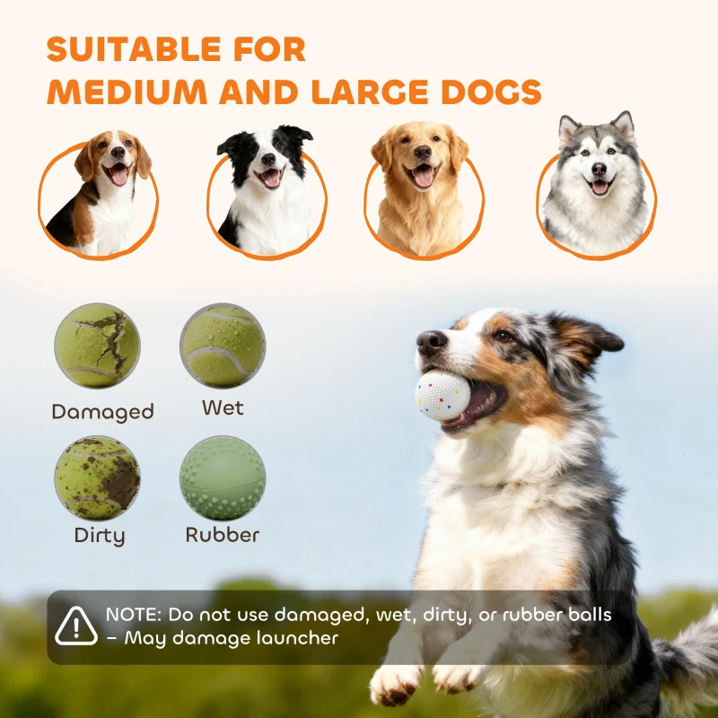 PawHut Automatic Dog Ball Launcher, Automatic Ball Launcher with 3 ETPU Balls, 26-79ft, for Medium and Large Dogs, Orange