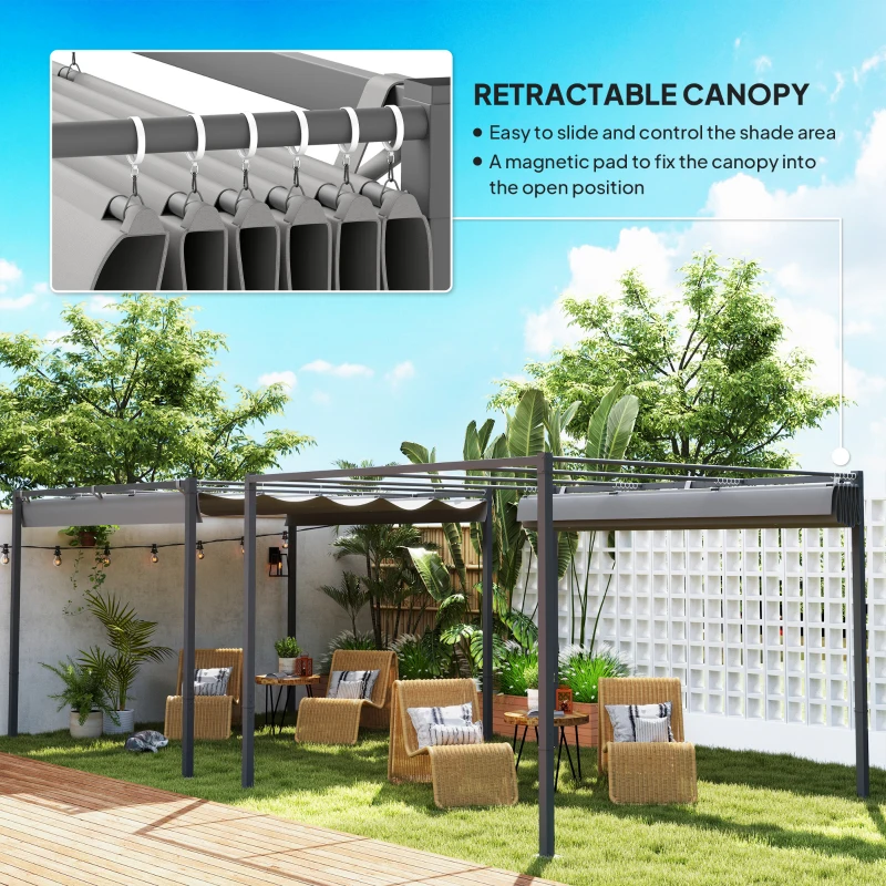 Outsunny 10' x 10' Outdoor Gazebo, Retractable Pergola Canopy with Magnetic Fixture, UPF30+ Metal Pergola Kit, Grey