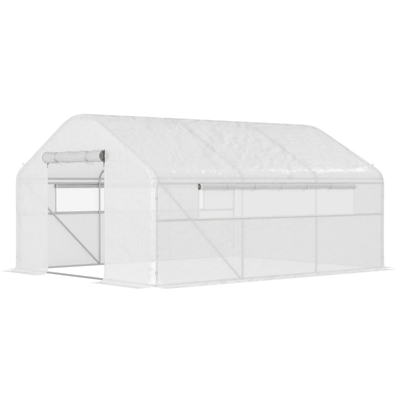 Outsunny Walk-in Tunnel Greenhouse with Galvanized Steel Frame and Windows, Garden Planting Warm House, 13' x 10' x 6.5' , White