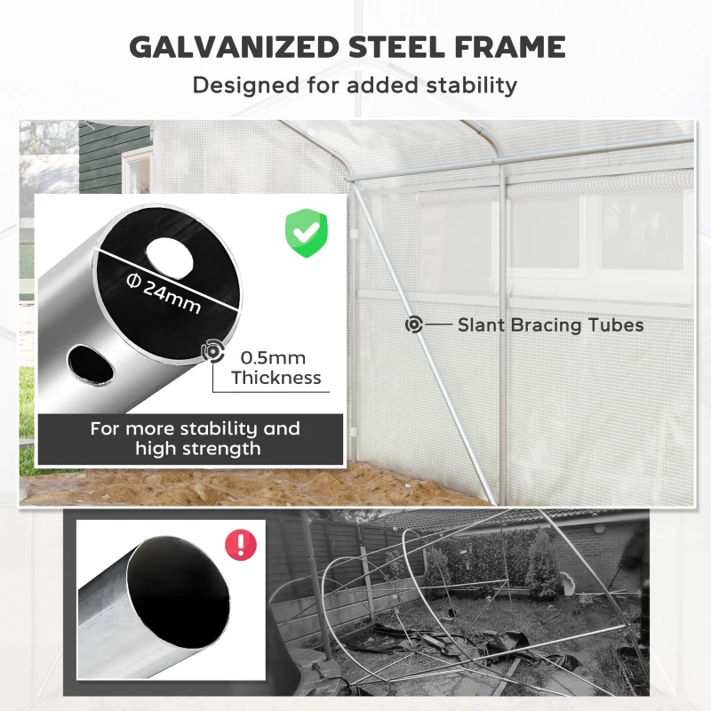 Outsunny Walk-in Tunnel Greenhouse with Galvanized Steel Frame and Windows, Garden Planting Warm House, 13' x 10' x 6.5' , White